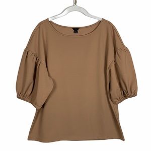 Ann Taylor Puffy Sleeve Ponte Knit Ribbed Top